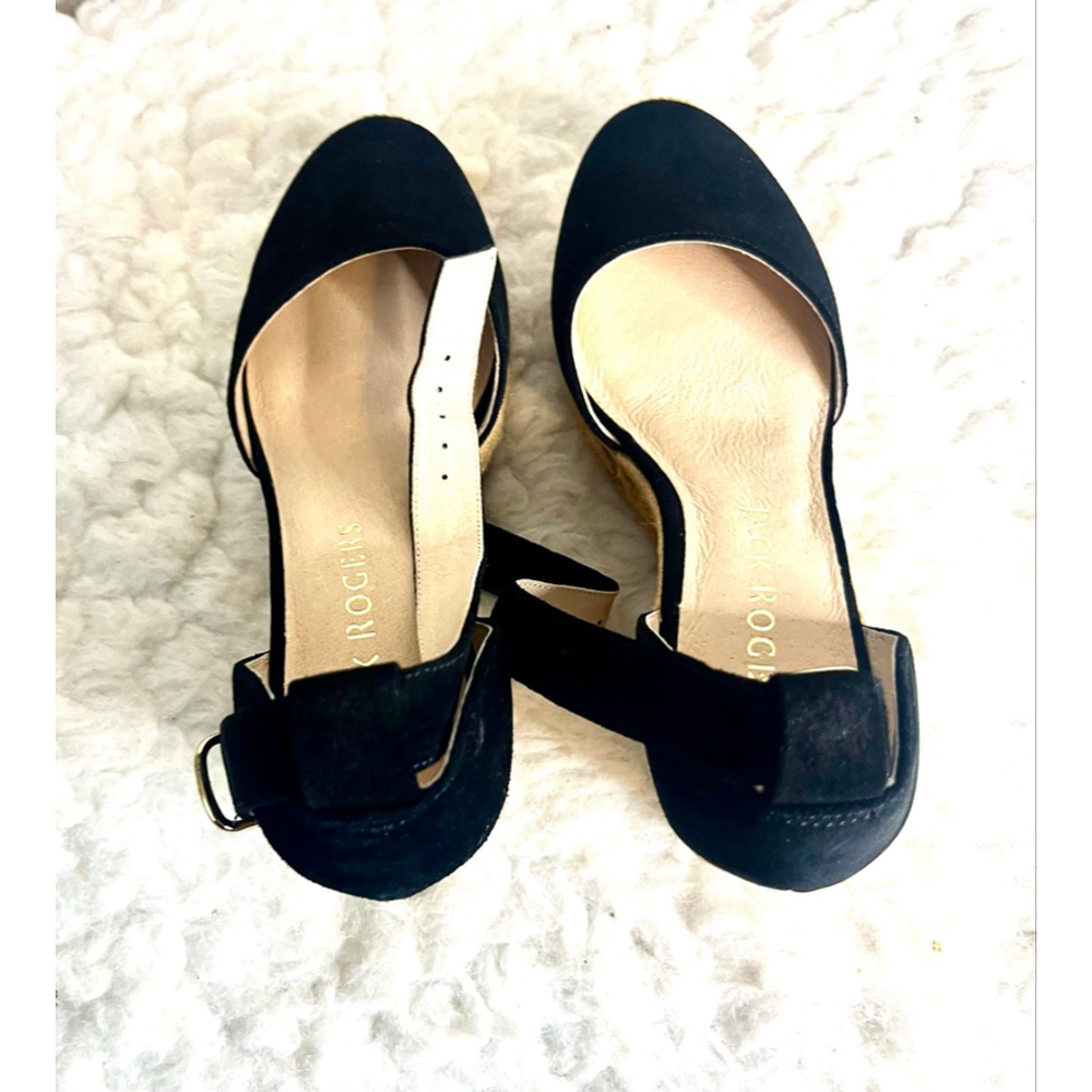 Jack Rogers Palmer black ankle strap espadrille wedge shoes women size 8.5M - Picture 3 of 9